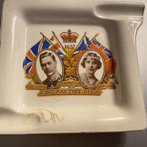 QUEEN ELIZABETH + KING GEORGE Ashtray 1937 CORONATION Ceramic RARE